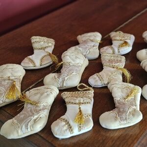 Elegant Gold and Cream Stocking Ornaments